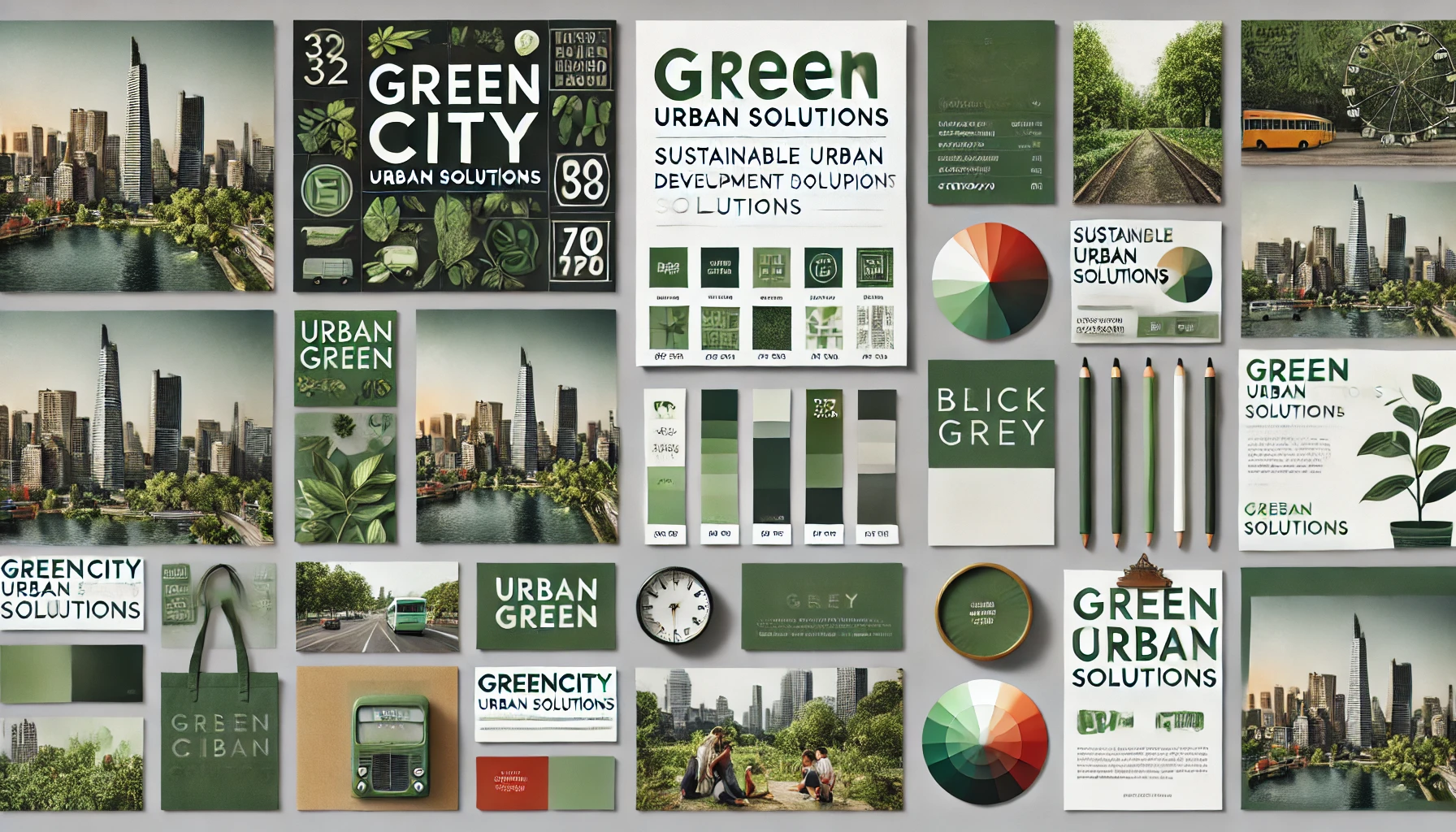 Branding design portfolio showcasing business cards, letterheads, and envelopes for GreenTech Innovations, a fictitious company, with a consistent corporate identity and professional design.