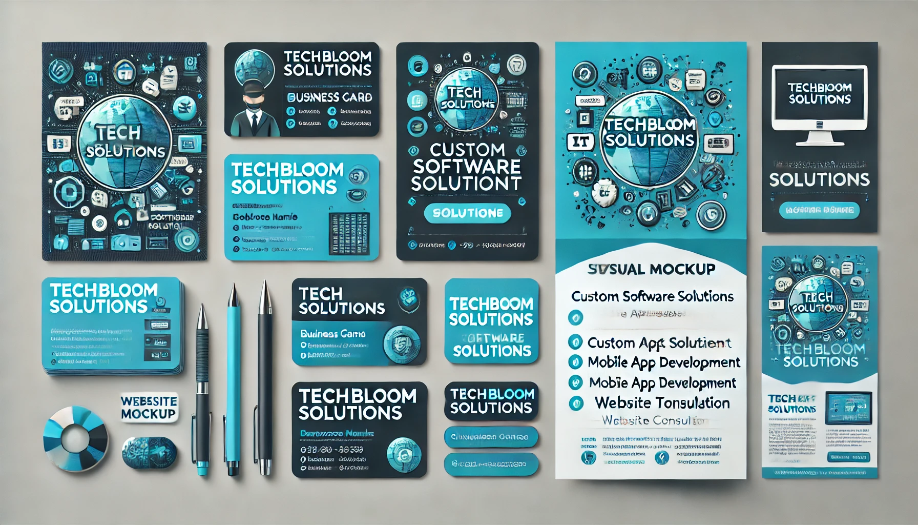 Print design portfolio showcasing business cards, brochures, and flyers for EcoGreen Solutions, a fictitious company, with consistent branding and vibrant colors.