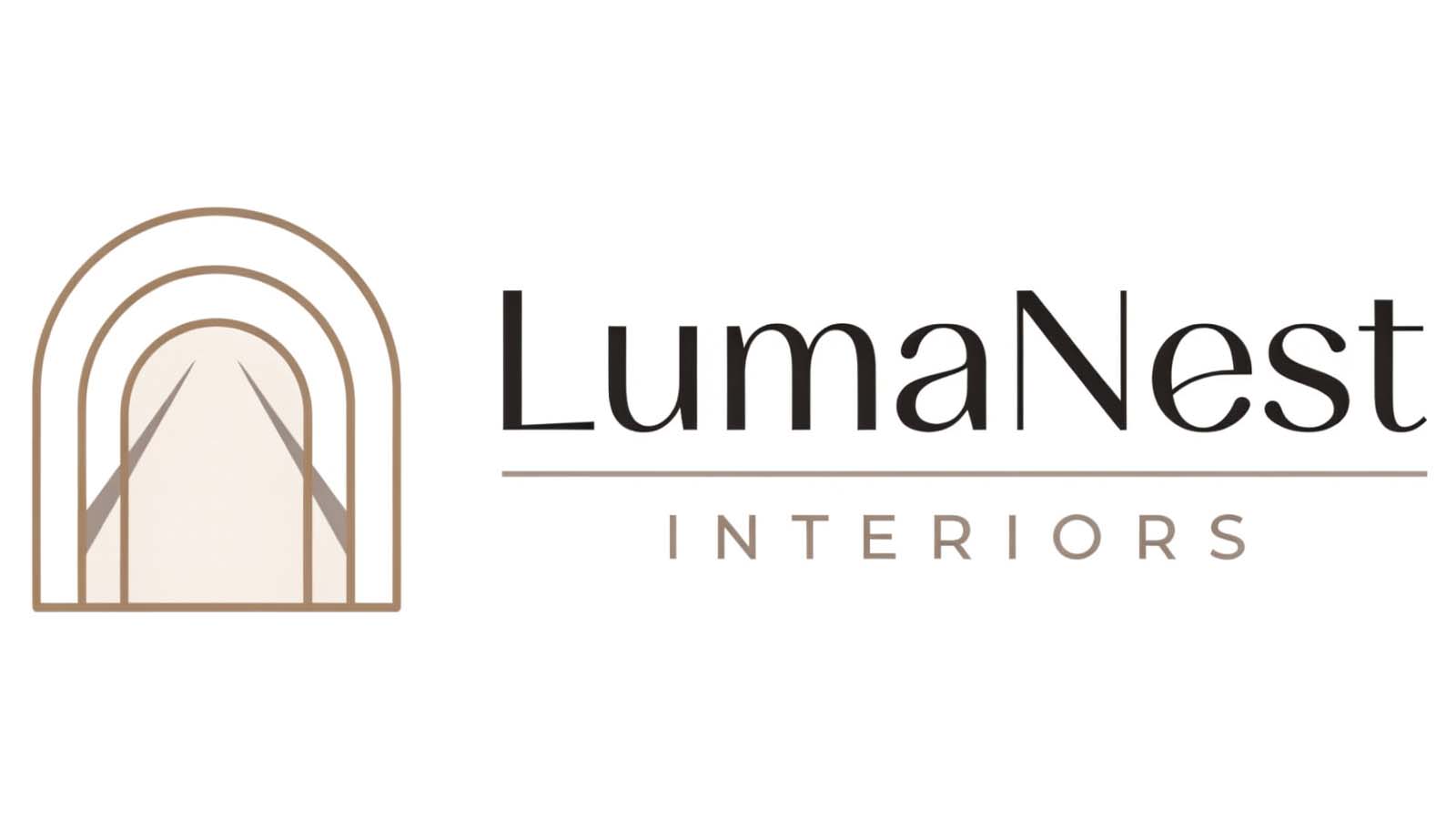 Boutique logo design with soft beige emblem and elegant wordmark