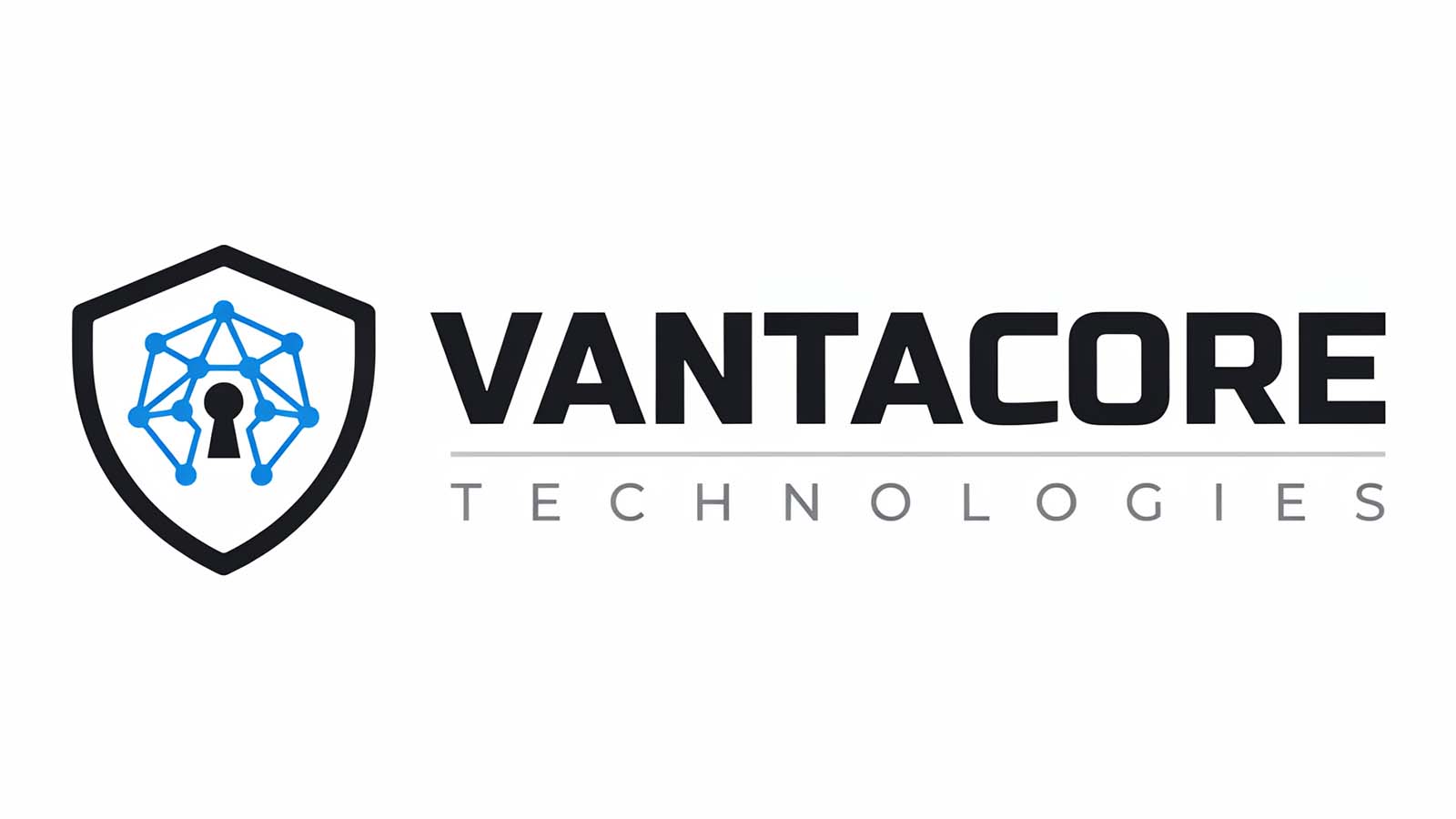 Professional logo design with blue geometric shield-style icon and black wordmark