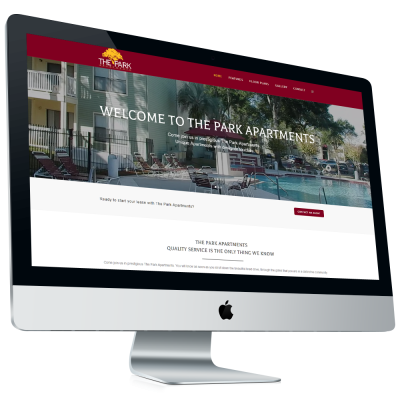 Apartment community website design project for The Park Apartments displayed on desktop monitor